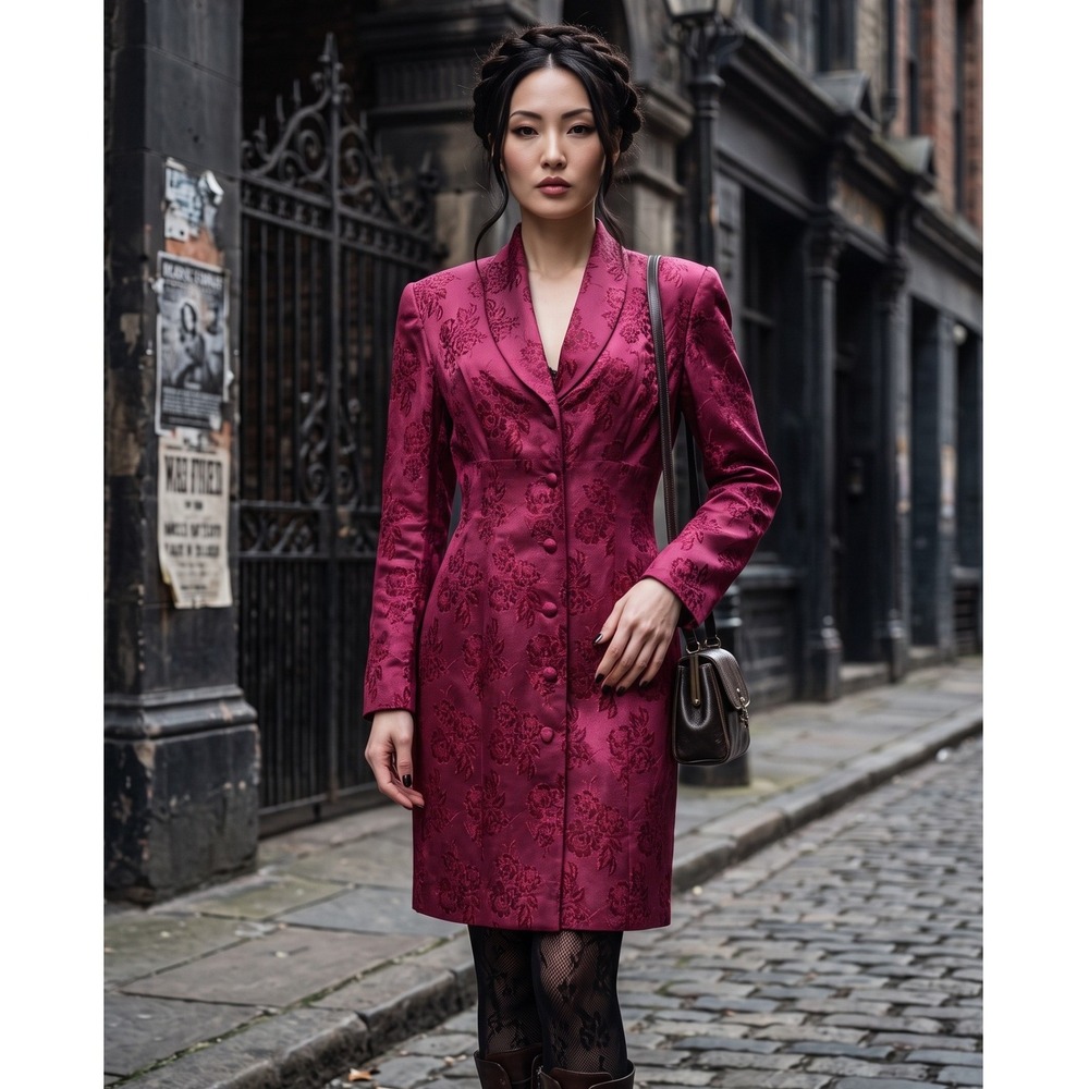 Dark Romance Burgundy Floral Jacquard  Blazer/Dress 10 Vampire Goth Victorian